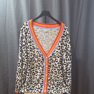 Leopard Print Cardigan with Multicolor Trim